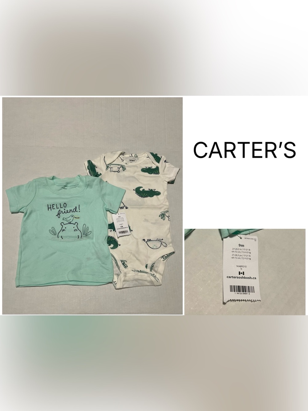 CARTER’S - 9M - NWT - INFANT BOYS 2PC SAFARI ANIMAL ONESIE / TEE LOT